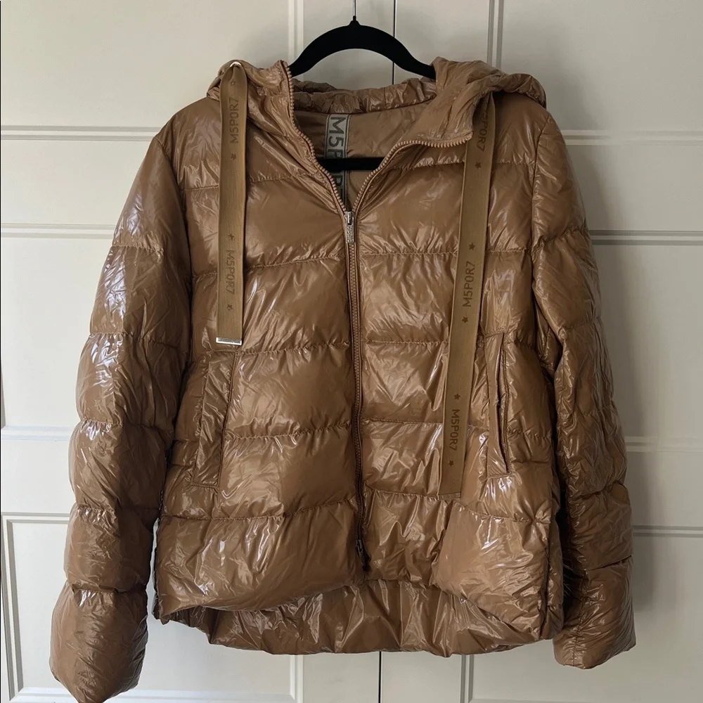 MARELLA Sport Glossy Tan Hooded puffer jacket - Picture 6 of 13